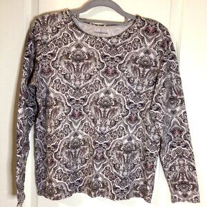 Croft & Barrow Women's Paisley Long Sleeve Crew Neck T-Shirt Top Size M Casual
